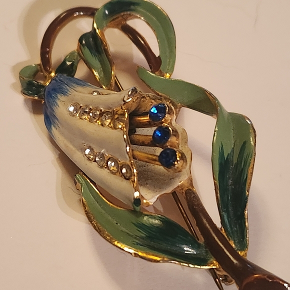 Coro Blue and Green Floral Brooch - Picture 3 of 6